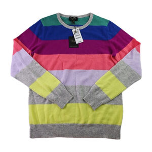 Charter Club Luxury 100% Cashmere Striped Crewneck Sweater Multicolor Size M